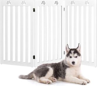 Costway Costway - Cerca De Madera Para Mascotas, Cerca Plegable Con Bisagras Flexibles A 360&deg; Y 3 Paneles (blanco)