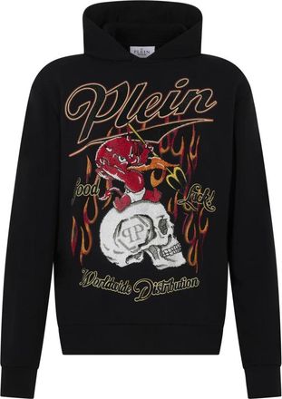Philipp Plein Little Devil Crystal Hoodie - Heren - Hoodies - Zwart - 2XL - Katoen - Hoodies & sweatvesten