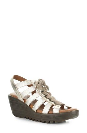 FLY London Litu Strappy Platform Wedge Sandal in Champagne at Nordstrom, Size 10-10.5Us