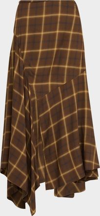 Co Plaid Asymmetric Slit Midi Skirt