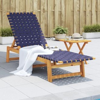vidaXL vidaXL Lettino Prendisole Blu Scuro Legno Massello di Acacia e Tessuto