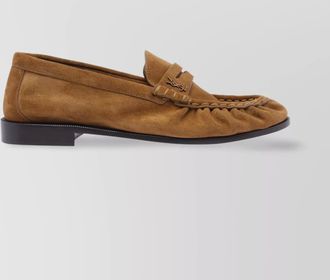 Saint Laurent round toe suede loafers with moccasin stitching