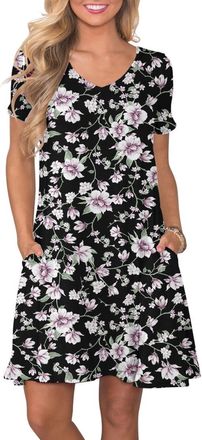 Generic Summer Dresses for Women UK V Neck Ladies Dress Casual Short Sleeve Dress with Pockets