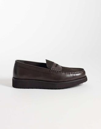 Asos Mocassini college in misto pelle e camoscio marroni-Marrone