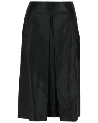 Ferragamo Pleated-Front Leather Midi Skirt