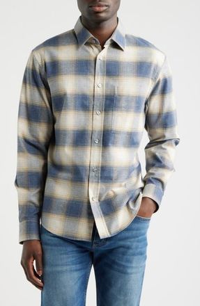 BOSS Owen Relaxed Fit Plaid Cotton Flannel Button-Up Shirt in Open Blue at Nordstrom, Size Xx-Large