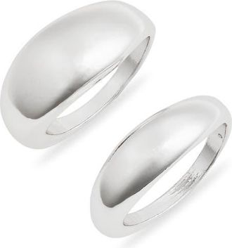 Open Edit Set of Two Domed Rings in Silver at Nordstrom, Size 7