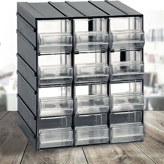 Dmora Cajonera De 12 Cajones, Organizador De Almacenamiento Con Cajones Transparentes, 100% Made In Italy, 19x15h23 Cm, Color Negro, Con Embalaje Reforzado 
