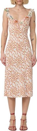 Diane Von F&uuml;rstenberg Christina Floral Ruffle Sleeve Midi Dress in Mirage Ditsy at Nordstrom, Size Xx-Small
