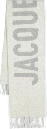 Jacquemus Lichtgrijze Wol Logo Franje Sjaal - unisex - Wintersjaals - Grijs - ONE Size - Wol - Accessoires