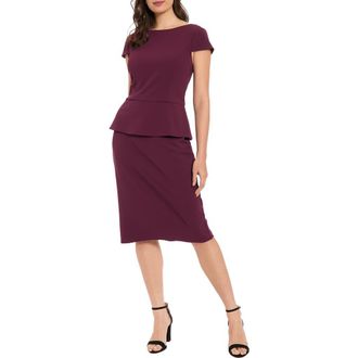 London Times Cap Sleeve Peplum Sheath Dress in Italian Plum at Nordstrom Rack, Size 12