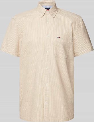 Tommy Jeans Regular Fit Freizeithemd aus reiner Baumwolle mit kurzem Arm in Beige, Gr&ouml;&szlig;e XXL