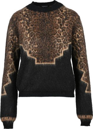 Dondup Voluminous Leopard Print Crew Neck Pullover