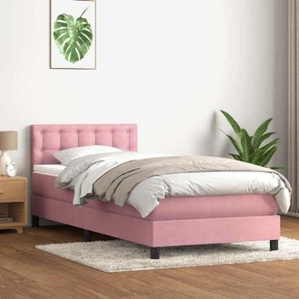 vidaXL Cama Box Spring Con Colch&oacute;n Terciopelo Rosa 90x210 Cm Vidaxl