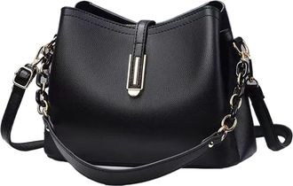 Generic Compatible For Ladies Bucket Bag Large Capacity Commuter Handbag Crossbody PU(Black)