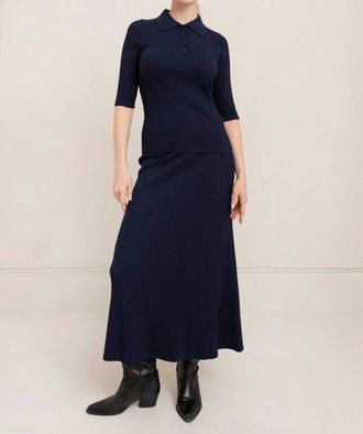 Paper Label Leona Rib Polo Shirt In French Navy