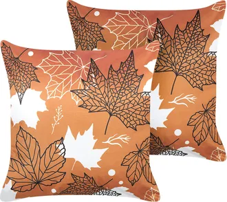 Beliani Conjunto De 2 Cojines De Terciopelo Naranja Blanco Negro 45 X 45 Cm Poinsettia