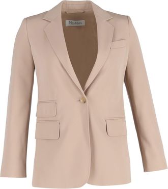 Max Mara Unno Single-Breasted Blazer with Pockets in Beige Wool