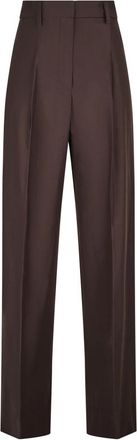 Forte_Forte Chic Taffetas High Waist Straight Pants - Dames - Wijde Broeken - Bruin - M - Leer - Broeken
