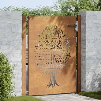 Berkfield Home Beautiful Garden Gate 105x155 cm Corten Steel Tree Design in Brown