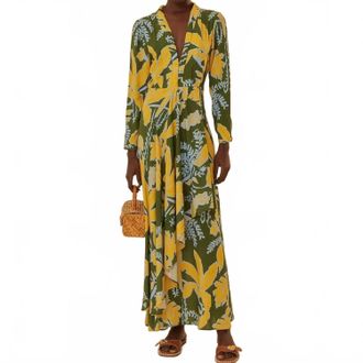 Farm Rio Foliage Sketch V-Neck Maxi Dress In Green