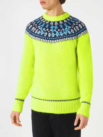 MC2 Saint Barth Crewneck Sweater Heron In Blended Alpaca With Fair-isle Jacquard