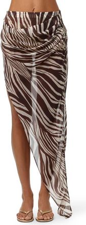 Naked Wardrobe Zebra Stripe Asymmetric Chiffon Skirt in Wild Riviera at Nordstrom, Size X-Small