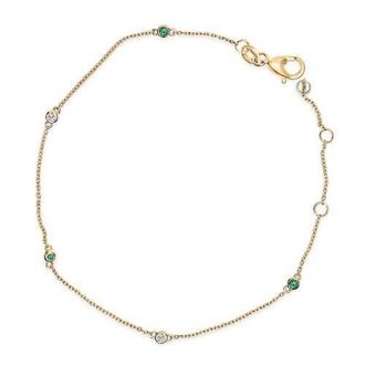 House of Brilliance 14K Yellow Gold Alternating Green Emerald and Diamond Bezel Station Chain Bracelet at Nordstrom