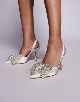 Steve Madden Lovie - Scarpe con tacco color avorio perla con fiocco decorato-Bianco