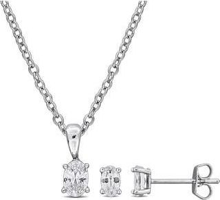 Delmar Oval Cut Cubic Zirconia Earrings & Necklace Set in White at Nordstrom Rack