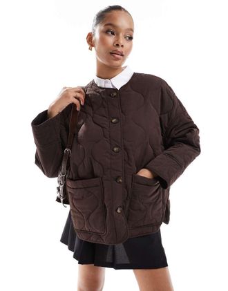 Object onion quilted front pocket bomber jacket in brown