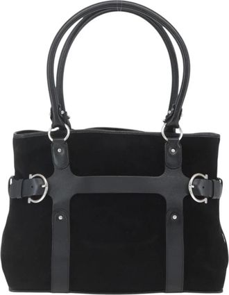 Ferragamo Pre-owned Handbags, female, Black, Size: ONE SIZE Pre-owned Vintage Suede Tote Bag with Gancini Accents
