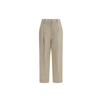 Brunello Cucinelli Brunello Cucinelli, Straight Trousers, female, Beige, Size: 2XS Linen Casual Pants with Relaxed Fit