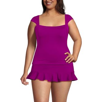 Lands End Plus Size Square Neck Underwire Tankini Top in Crimson Rose at Nordstrom, Size 18W