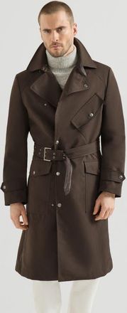 Brunello Cucinelli Water-resistant microfiber motorcyle trench with nappa leather inserts in Brown at Nordstrom, Size 48