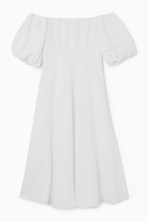 COS OFF-THE-SHOULDER PUFF-SLEEVE MIDI DRESS