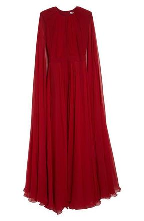 Givenchy Long Sleeve Silk Crepon Cape Gown in Dark Red at Nordstrom, Size 6 Us