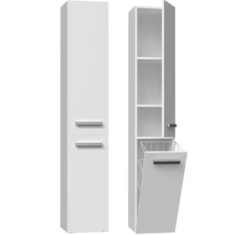 Hucoco Hucoco - Yana - Mueble De Ba&ntilde;o Con Cesto De Ropa - 31x30x174 Cm - Columna De Almacenamiento De Ba&ntilde;o