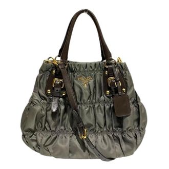 Prada Pre-owned Handbags, female, Gray, Size: ONE SIZE Pre-owned Tessuto Gaufre Nylon Leather Handbag