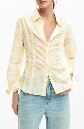 Desigual Plaid Woven Shirt in Yellow at Nordstrom, Size X-Large