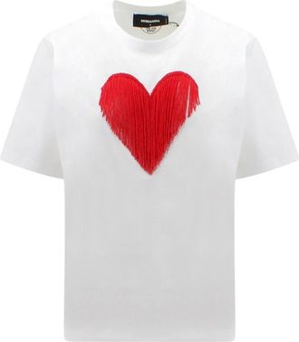Dsquared2 Micro-Bead Detail Katoenen T-Shirt - Dames - T-shirts - Wit - XS - Katoen - Tops