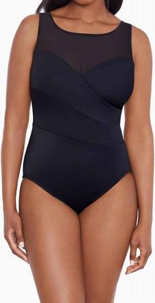 Longitude Night Gala Mesh High Neck Long Torso One Piece In Black