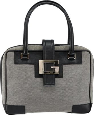 Gucci Vintage Square G Handbag Canvas Gray Canvas Handbag (Pre-Owned)