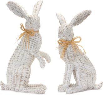 Melrose International Wicker Rabbit Statue (Set of 2) - White, Brown