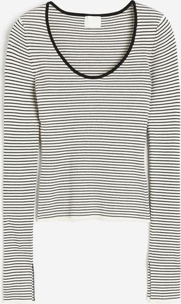 H&M Shirt in Rippstrick - Weiss/Schwarz Gestreift