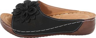 Generic Open Slippers, Womens Mules with Wedge Heel, Fish Mouth Wedge Sandals, Slip-On Sandals with Floral Pattern, Platform Slippers, PU Leader Flip Flop, La