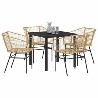 Berkfield Home Modern 5 Piece Garden Dining Set Brown Poly Rattan