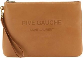 Saint Laurent Rive Gauche zipped clutch - men - Calf Leather - OS - Brown