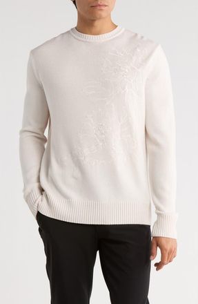 Bugatchi Embroidered Merino Wool Crewneck Sweater in Chalk at Nordstrom Rack, Size Xx-Large
