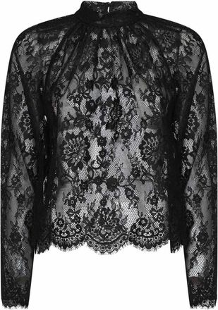 Self Portrait Lace Blouse - Dames - Blouses - Zwart - XS - Overhemden